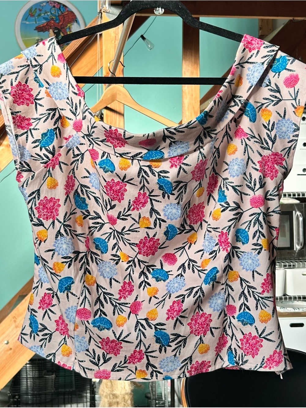 Collectif Cream Floral Bardot Top with Pink, Blue & Yellow Flowers